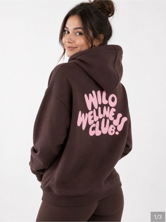 Wilo The Label Pants - Wilo Wellness Club Brown Hoodie with Pink Logo and brown ribbed leggings!